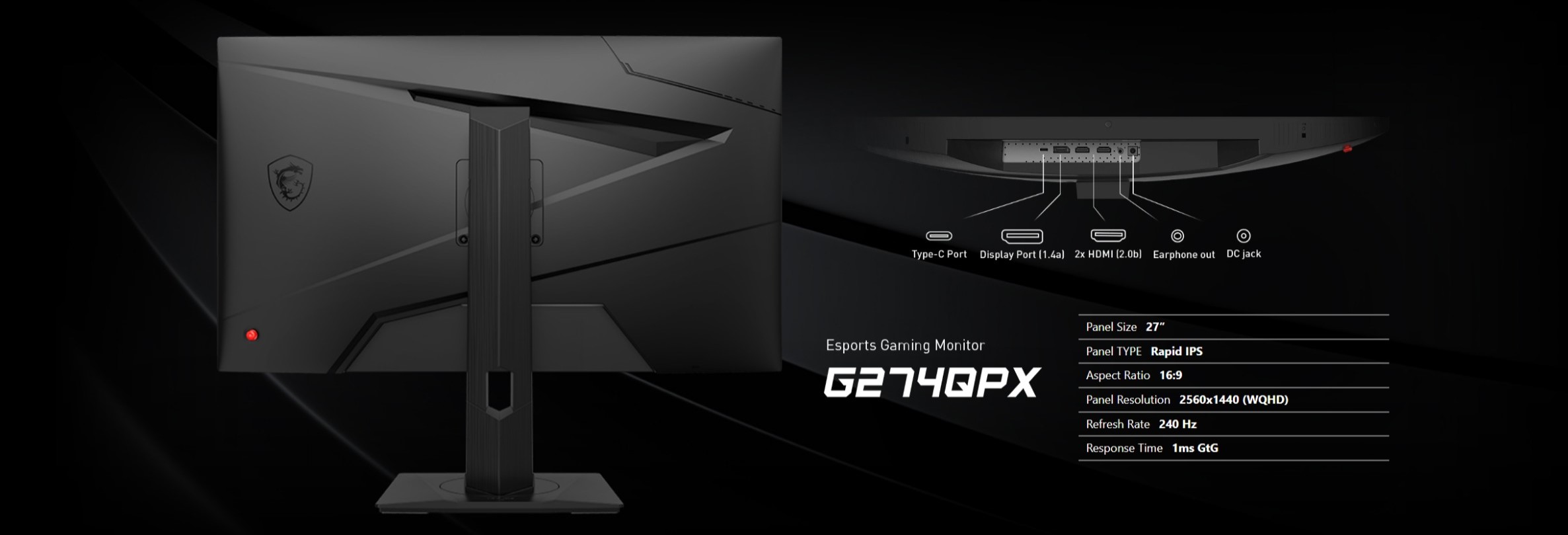 A large marketing image providing additional information about the product MSI G274QPX 27" QHD 240Hz IPS Monitor - Additional alt info not provided